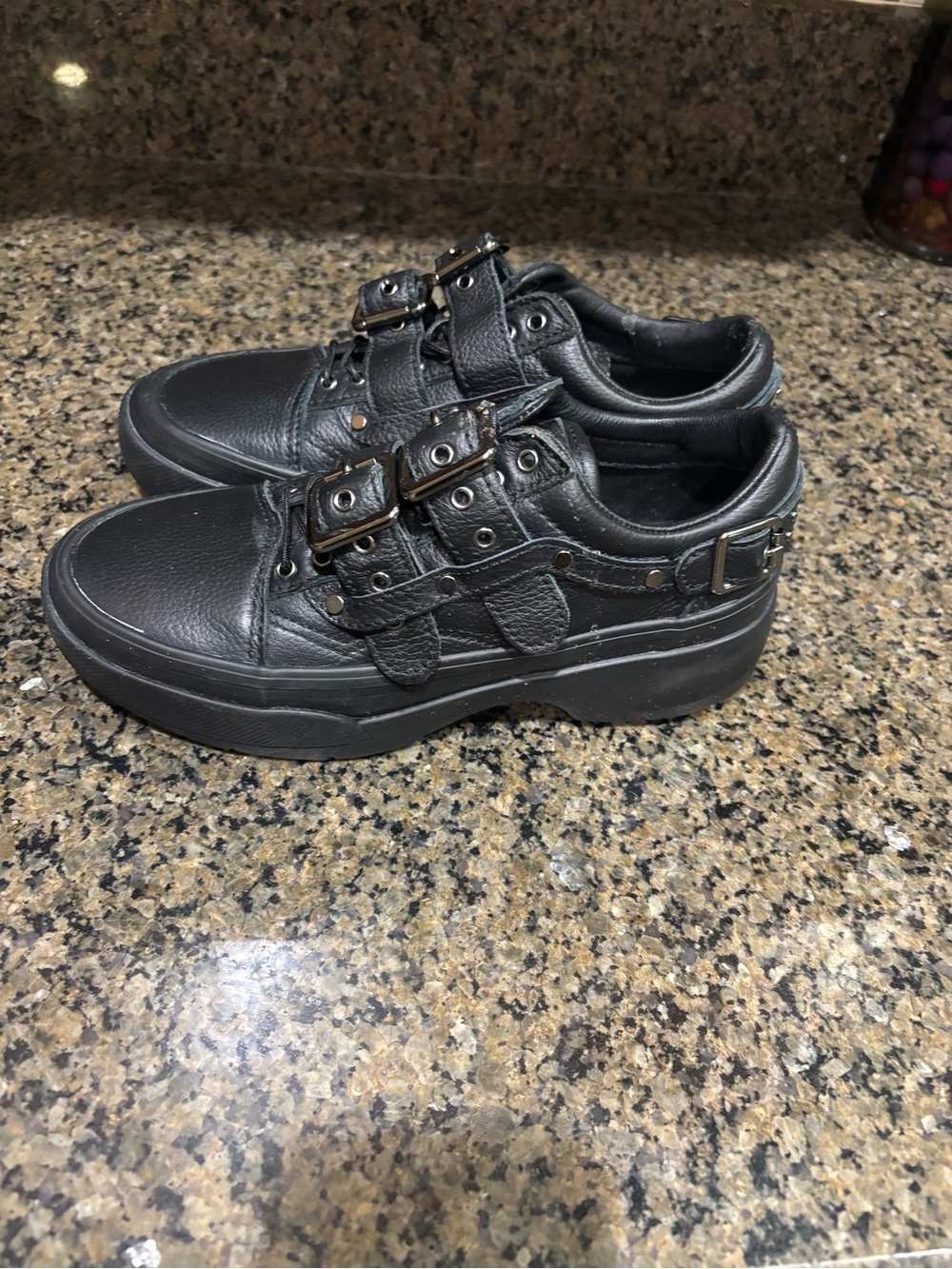 Efron Danzig Vans limited edition old skool Black Leather Platform Buckle shoes